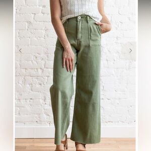 Miou Muse Avocado Green High Rise Raw Hem Jeans Large Garmetory